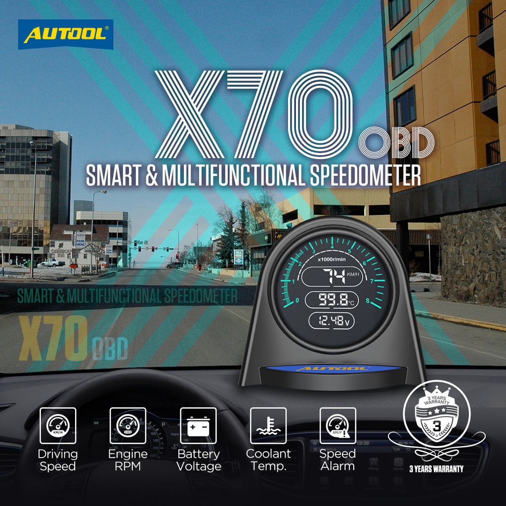 AUTOOL OBD HUD Multifunctional Speedometer Speeding Alarm Engine RPM ...