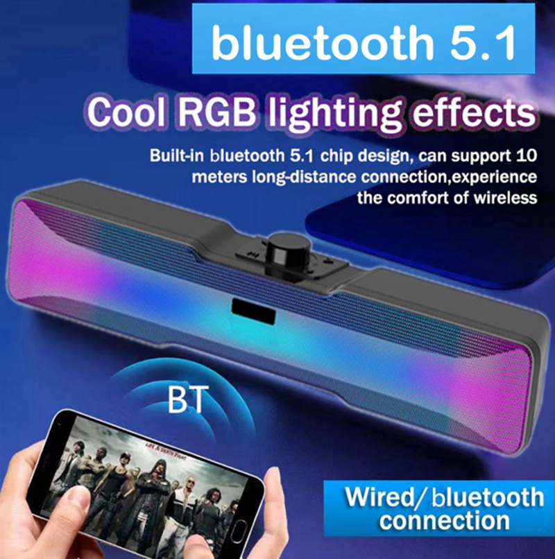 NBY216L RGB Bluetooth Speaker Computer Desktop Soundbar Wired USB 3.5mm ...