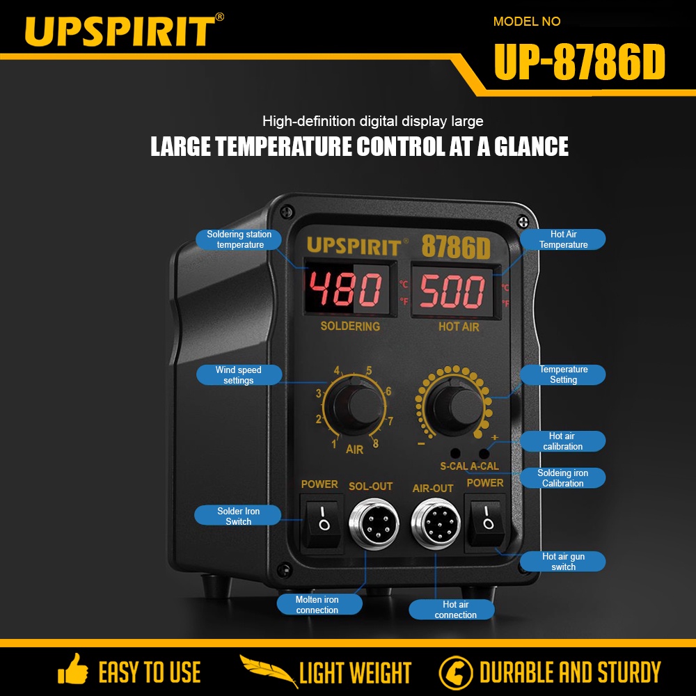 UPSPIRIT 700W Portable Heat Hot Air BGA Rework Solder Station Hot Air ...