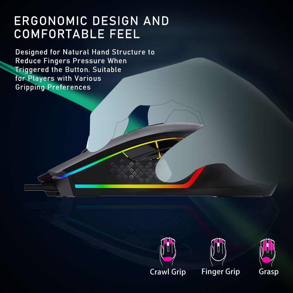 AULA F805 Gaming Mouse RGB Colorful Lighting 6 Gear DPI, 7 Programmable ...