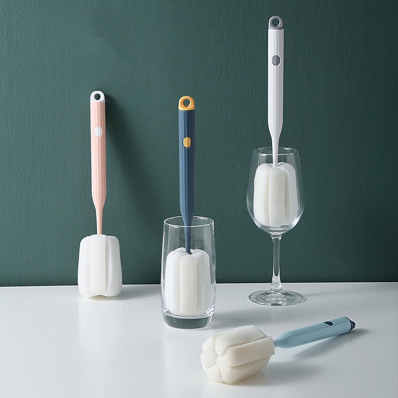 Bottle Brush Long Handle Cup Cleaner Brush Sponge Bottle Scrubber Detachable Handle Portable Sponge Cleaning Brush Cups Wine Glasses Water Bottles Ba