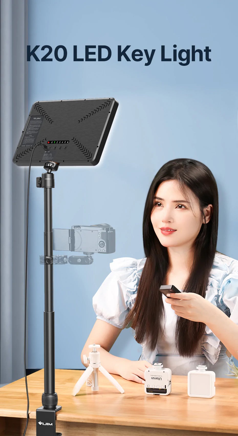 LUce LED VIJIM K20 Per Streaming - 600 Lumen, Telecomando, 2500K-9000K