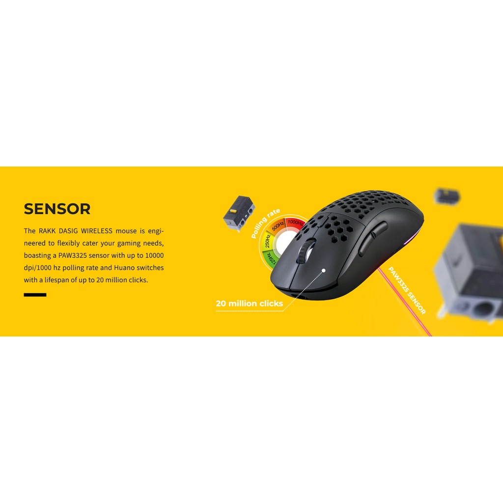 RAKK DASIG WIRELESS Gaming Mouse|RGB Rechargeable | 3325 Sensor | Huano ...