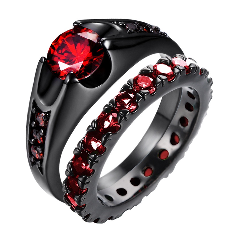 New Red Rhinestones Rings Couple Jewlery Wedding Bands Bridal Balck ...