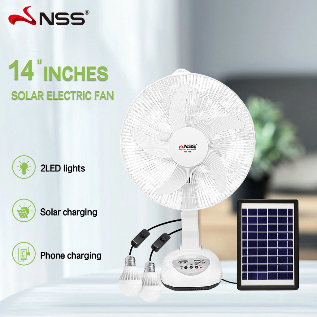 Nss Rechargeable 14 Solar Electric Fan With Solar Panel Solar Fan With Emergency Bulbs Desk Fan 8936