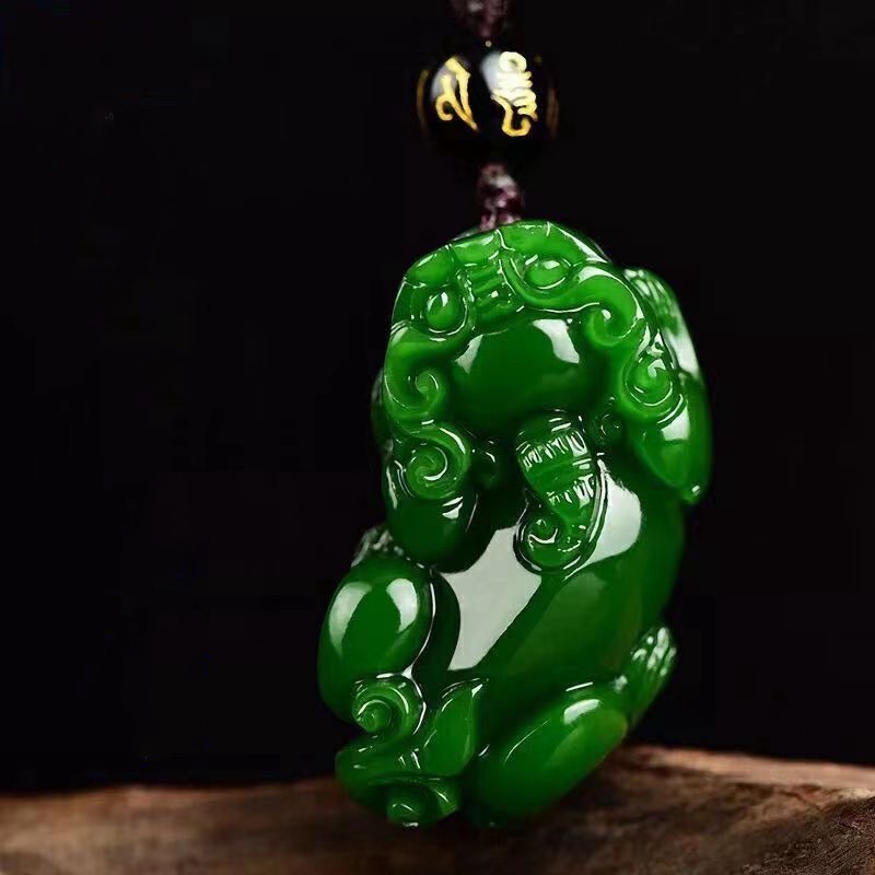 BGLY Green Pixiu Stone Necklace Fengsui Pixiu Necklace Piyao Jade Stone ...