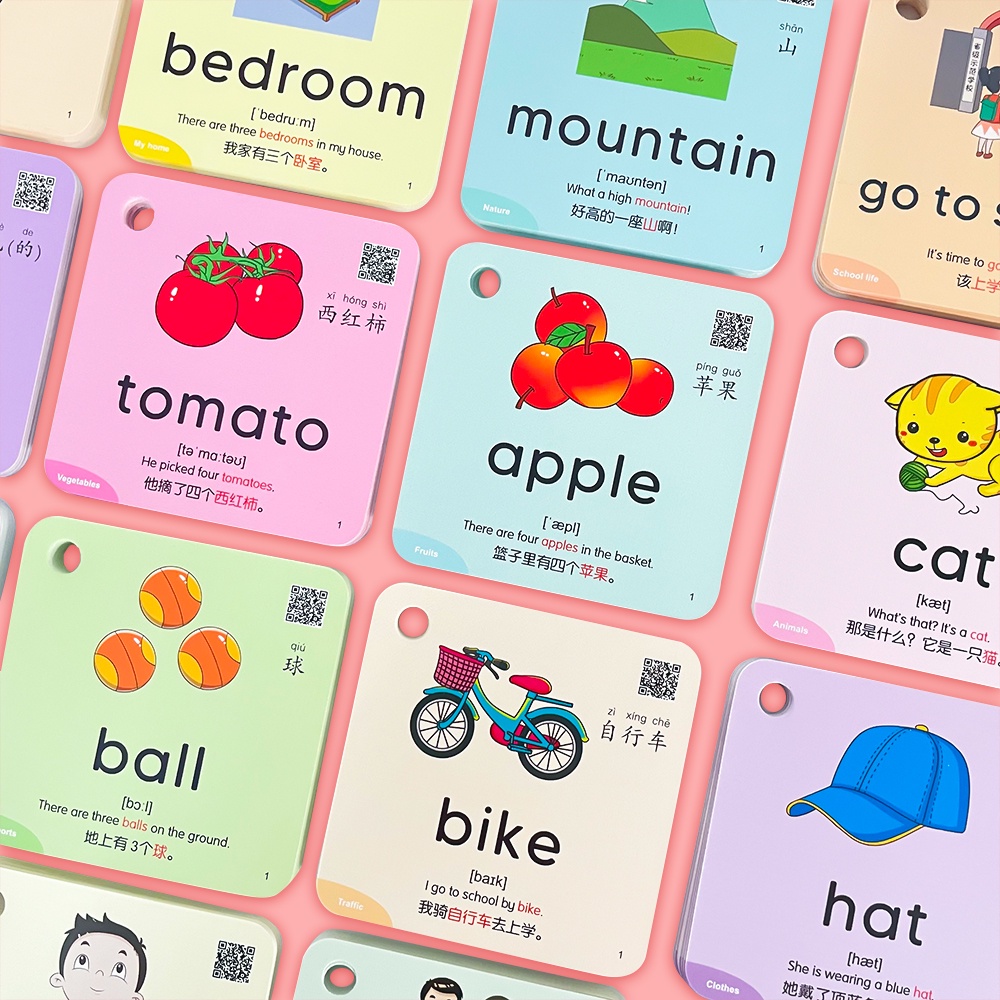 300 Cards Kids English Words Learning Cards English Chinese Bilingual ...