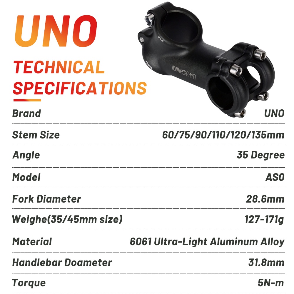 UNO Bike Stem 7/17/25/35 Degree Ultralight Aluminum Alloy 6061-T6 Bike ...