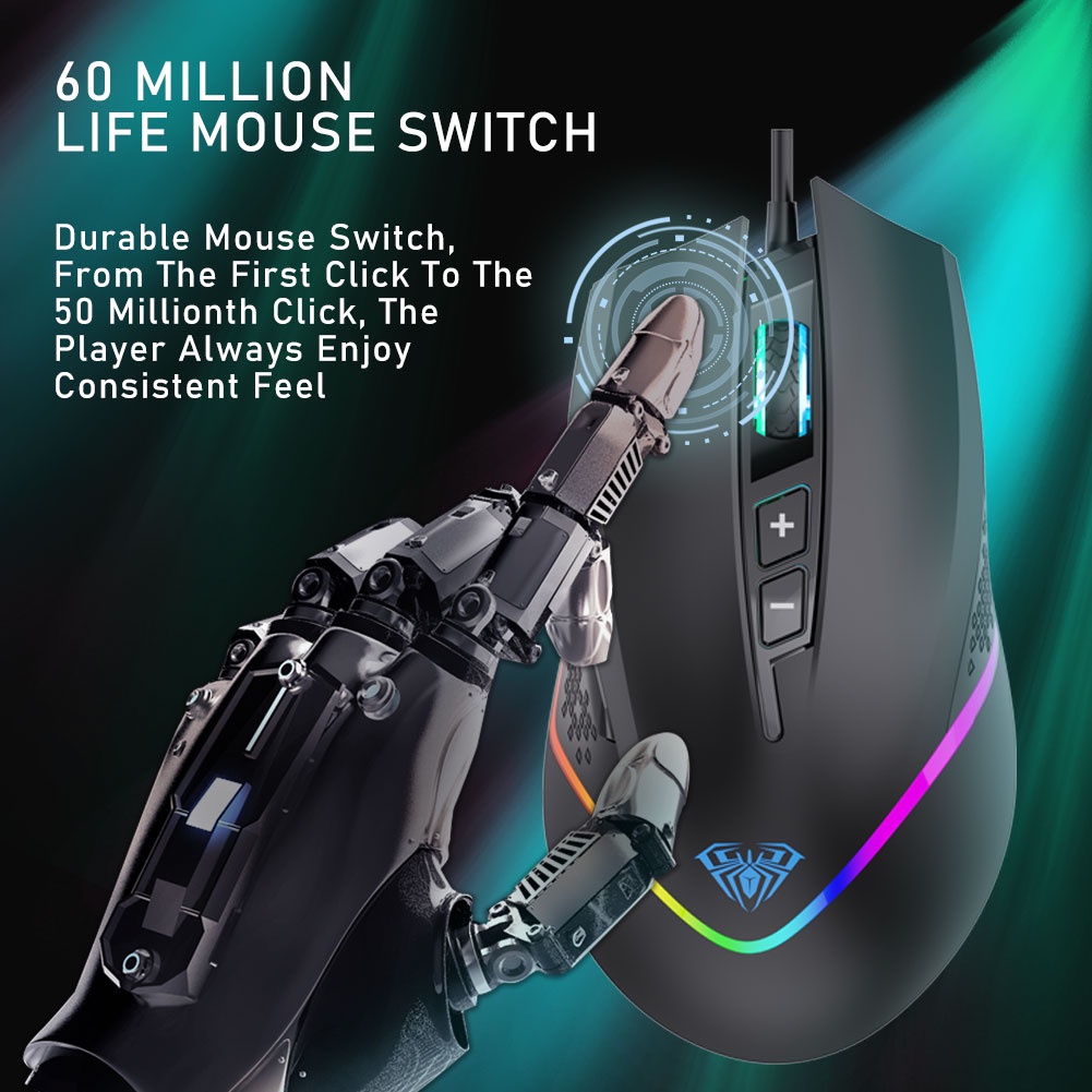 AULA F805 Gaming Mouse RGB Colorful Lighting 6 Gear DPI, 7 Programmable ...