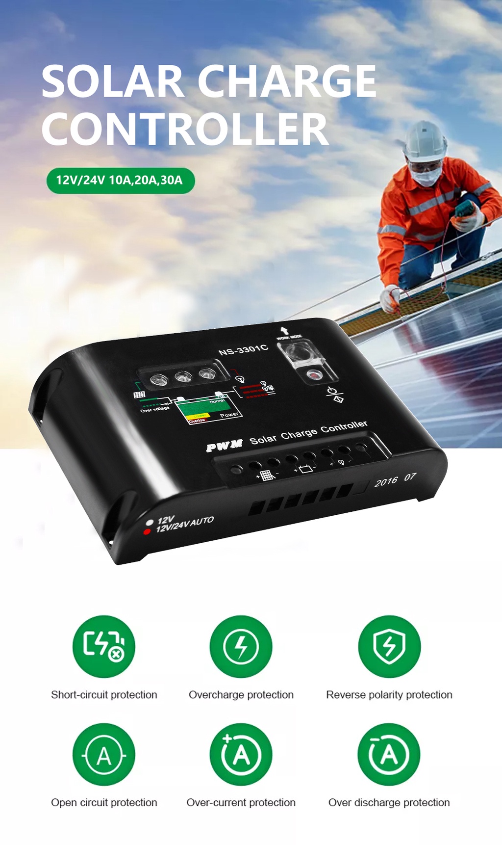 NSS 10A Solar Controller 12V/24V Solar Panel Controller Regulator ...