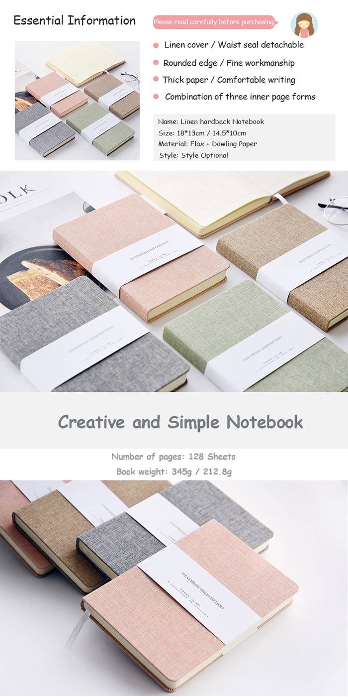 Modern Style Diary Linen hard cover Blank/grid page 256 pages, Bullet ...