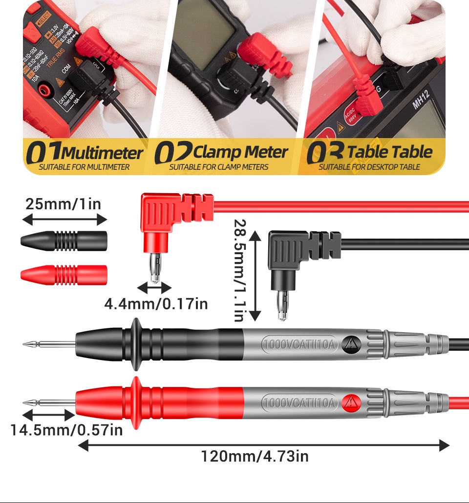 Aneng Pt1035 10A/1000V Multimeter Probe Wire Pen Cable Universal Test ...