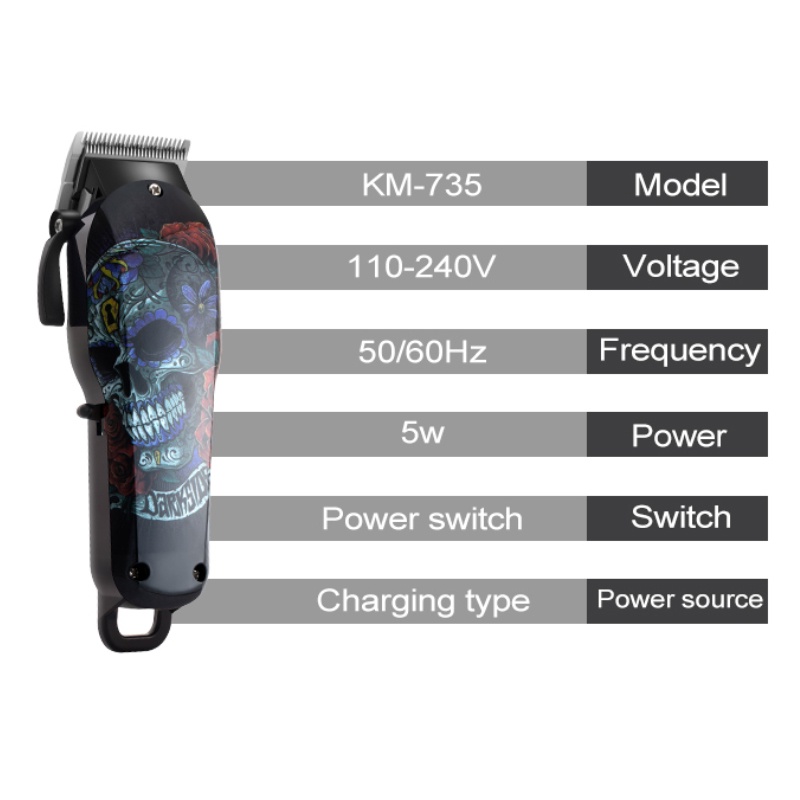 Kemei 110v-240v High Quality Hair Clipper KM-735 Rechargeable Cordless ...