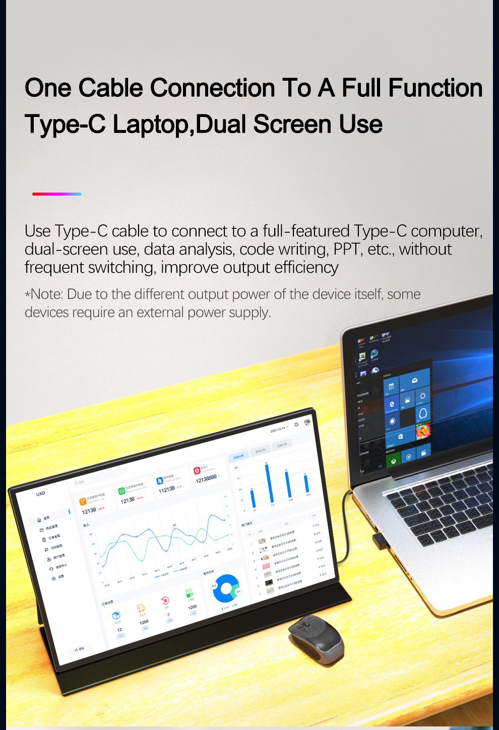 16 Inch 2.5K 120Hz Portable Monitor 2560*1600 16:10 100%sRGB 480Cd/m² ...