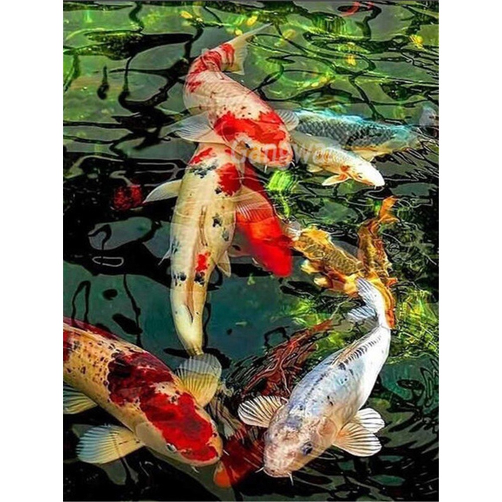 Fish Koi Printed Fabric 11CT Cross Stitch Embroidery Set DMC Threads ...