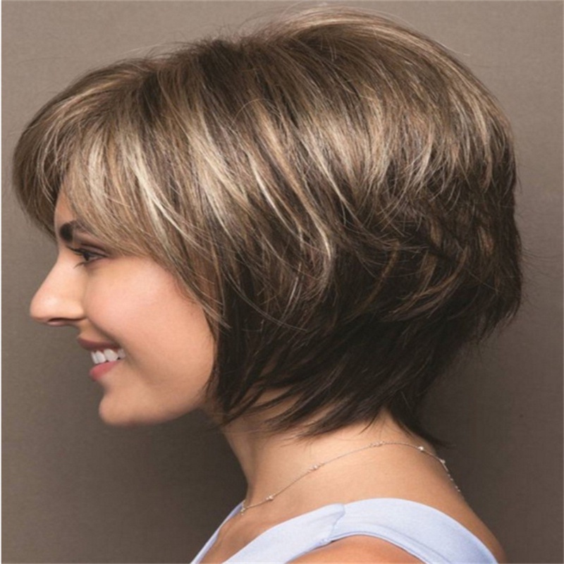 Wigs Women's Short Straight Hair Button Net Full Head Wigs Women's ...