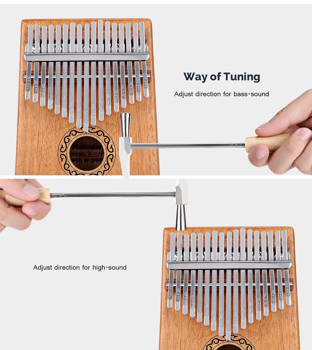 Rixton Kalimba 17 Key Thumb Piano With Tuning Hammer Portable Mahogany