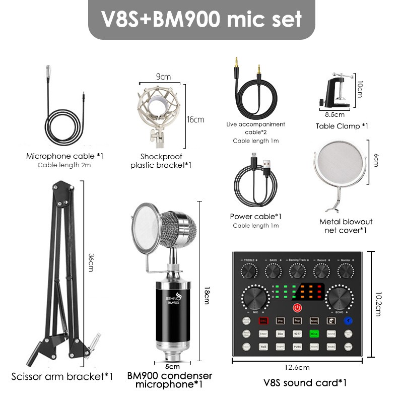 KAcool Bm-800 Condenser Microphone V8 Soundcard Multifunctional Live ...