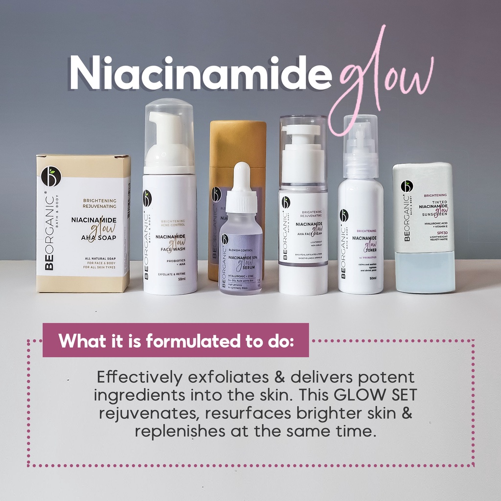 Be Organic Niacinamide Plus AHA Glow Brightening & Rejuvenating Set ...