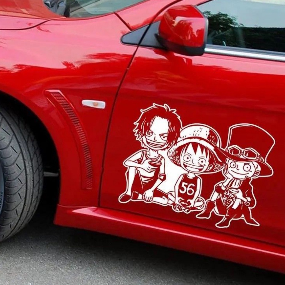 “One Piece” Cartoon Reflective Car Sticker Luffy Sabot Ace Sit Down Car ...