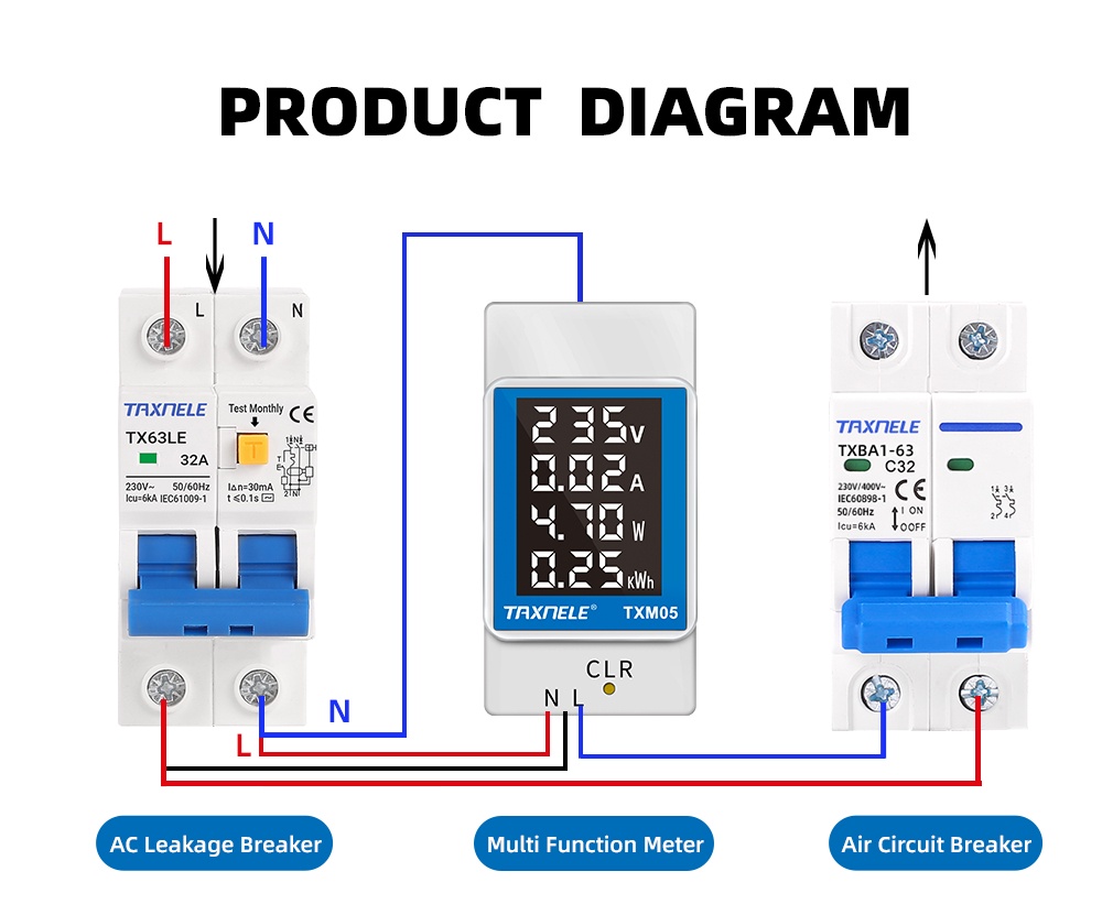 4IN1 AC Monitor 110V 220V 100A Voltage Current Watt KWH Power Energy ...