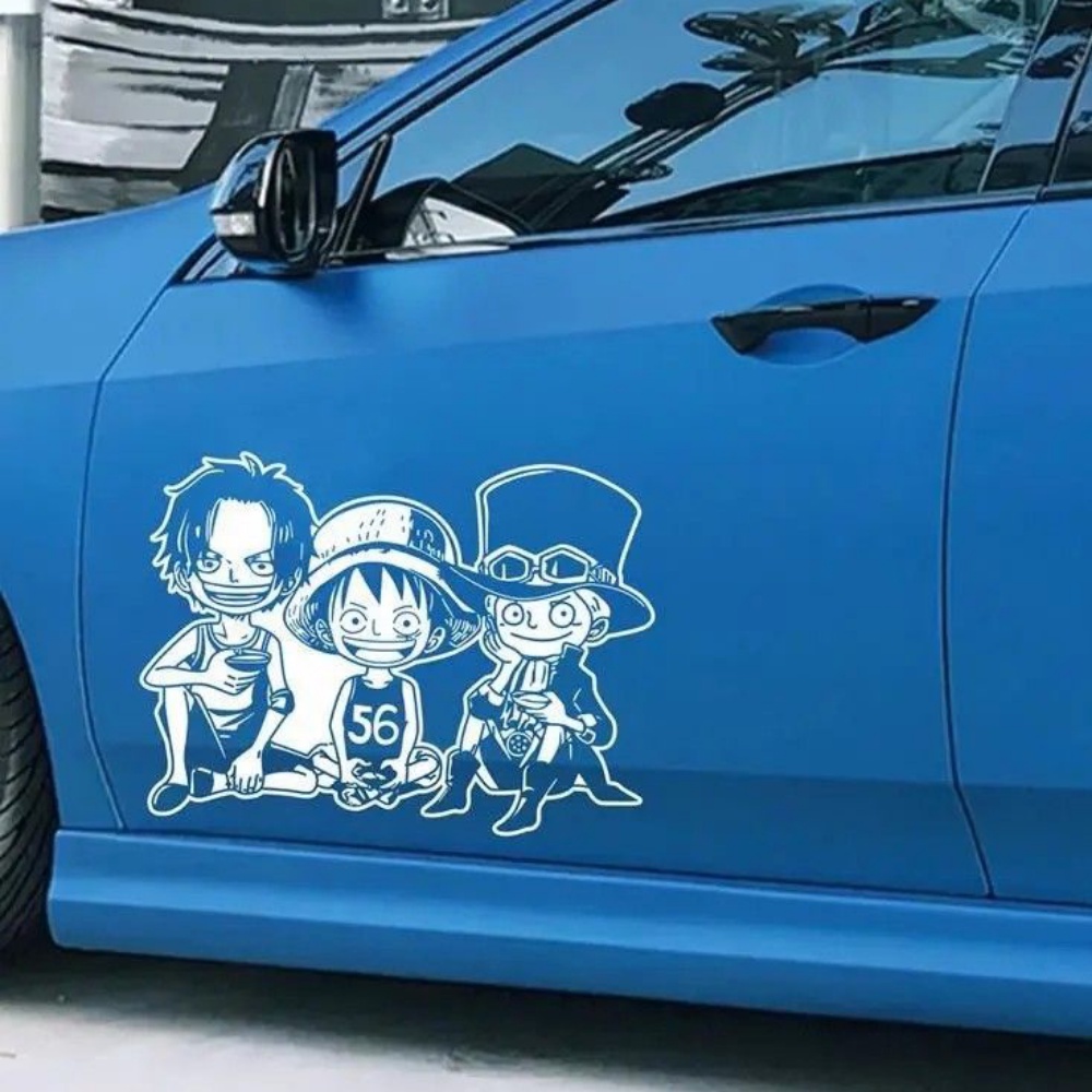 “One Piece” Cartoon Reflective Car Sticker Luffy Sabot Ace Sit Down Car ...