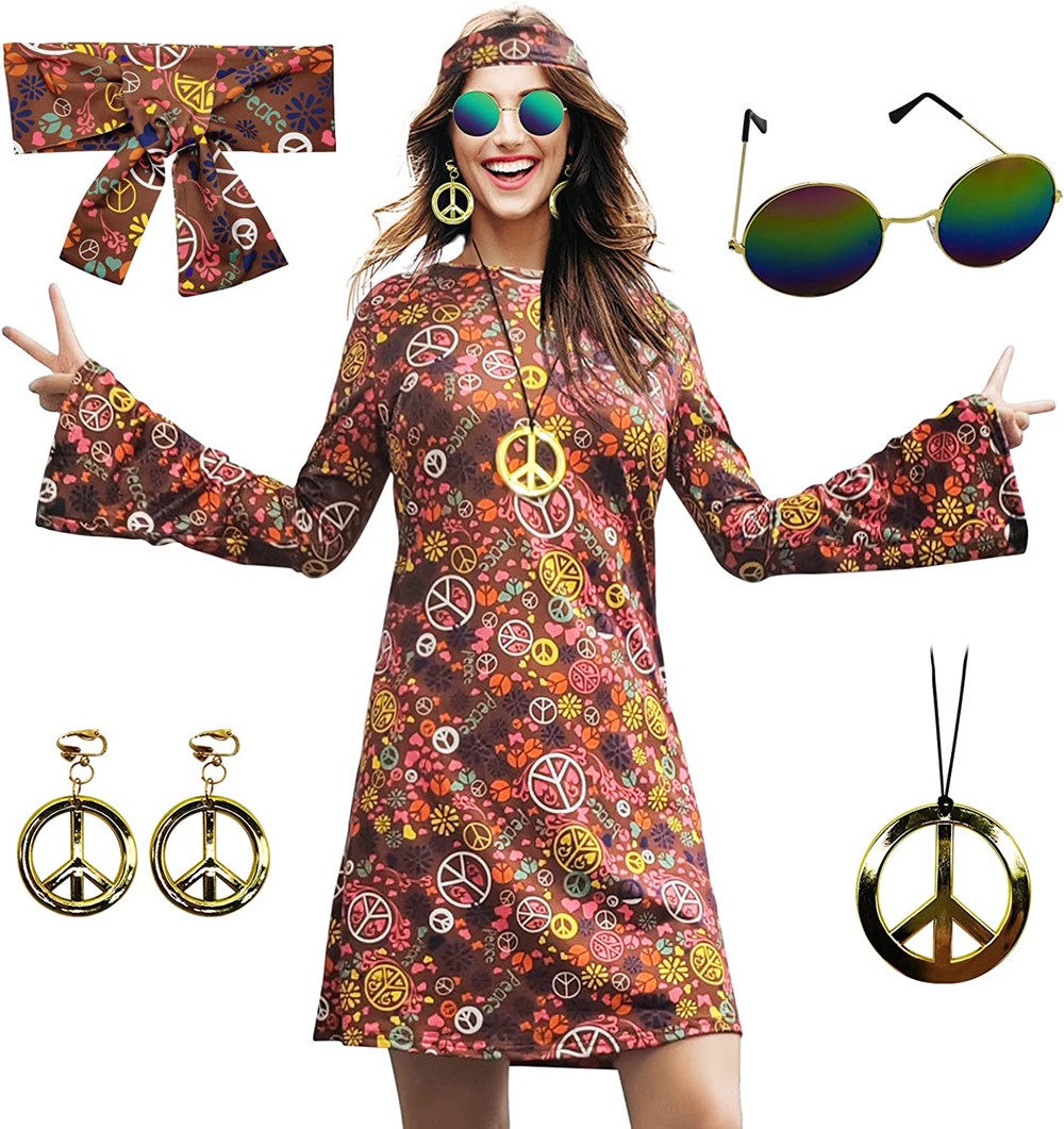 MRYUWB 70s Hippie Dress Costumes Necklace Earrings Sunglass Women Disco  Outfit, 60s Party Costume, Halloween Retro Dresses | Shopee Philippines