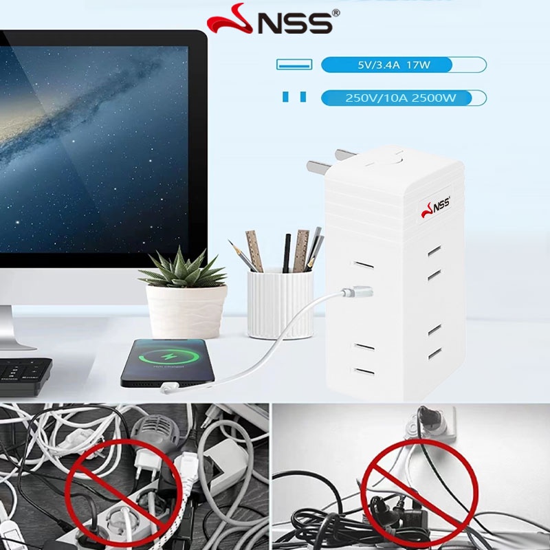 6 in 1 Extension Adaptor Socket Converter Extension Cord Outlet Power ...