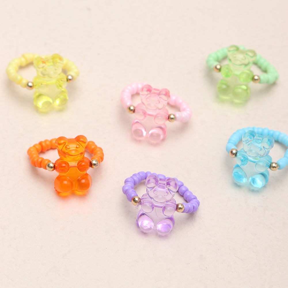 6pcs/set Ladies Cute And Romantic Bear Rings For Women Innovative Jelly ...