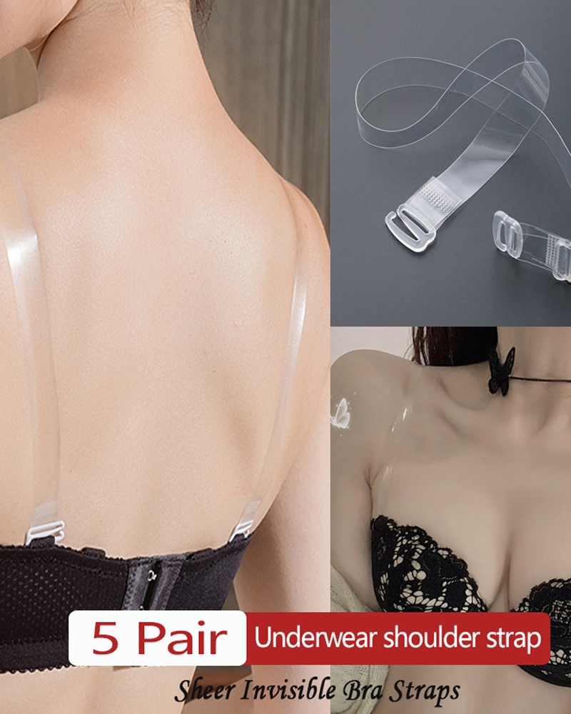 Women's Transparent Shoulder Strap Adjustable Transparent Clear Invisible  Bra Set 10 Pcs. 5 Pairs