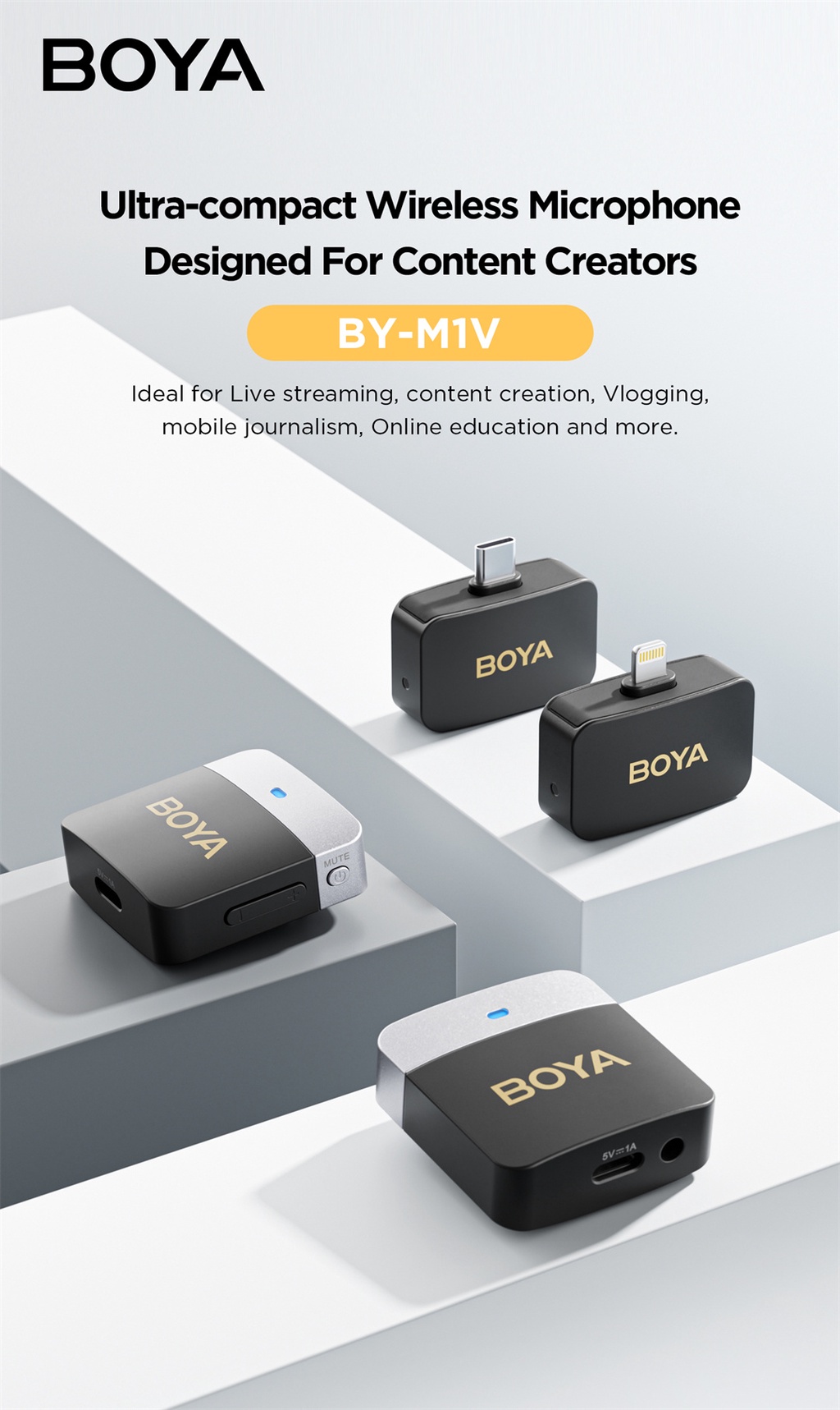 BOYA BY-M1V Wireless Microphone Lapel with Noise Cancellation Mini Mic ...