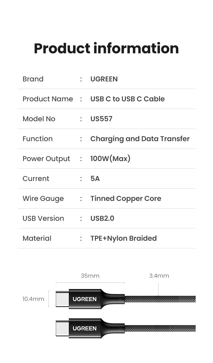 Ugreen 100w Pd Usb C To Usb C Pd Fast Charging Silicone Braided Data Cable For Samsung S22 S21