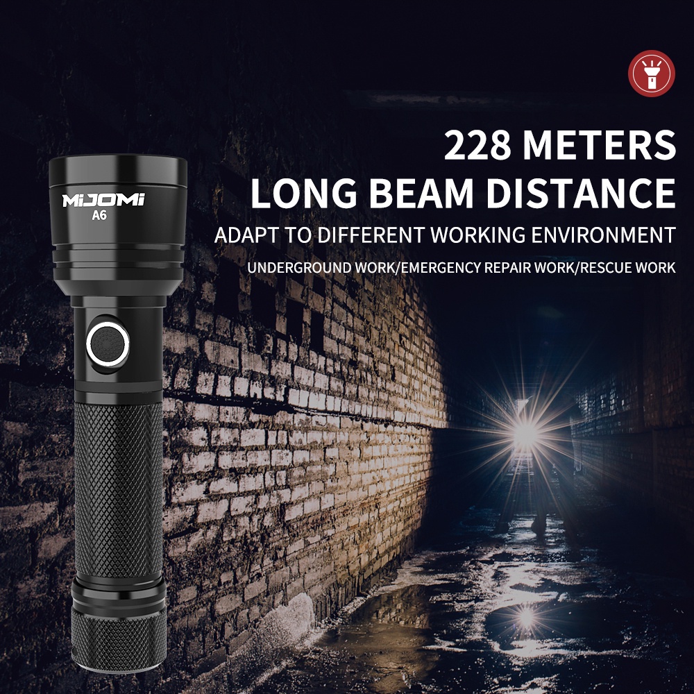 Mijomi Flashlight A6 1000 Lumens Brightness 228m Beam Distance Samsung ...