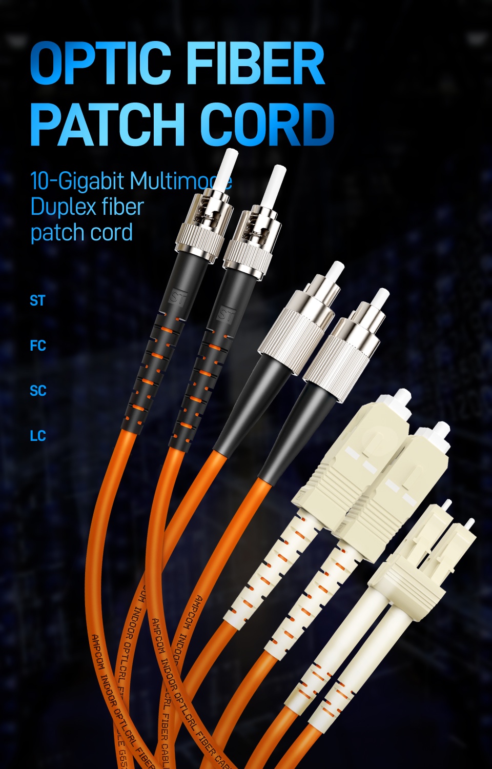 AMPCOM SC-SC LC-LC SC-LC Optic Fiber Patch Cable Multimode Duplex - 50 ...