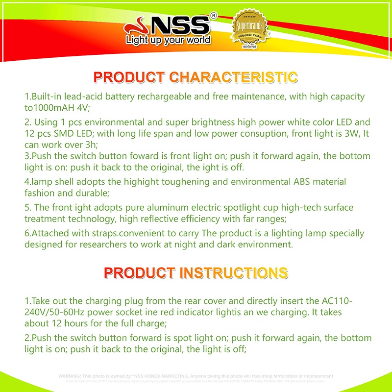 NSS LED Search Light Rechargeable Waterproof Flashlight Emergency Lamp ...