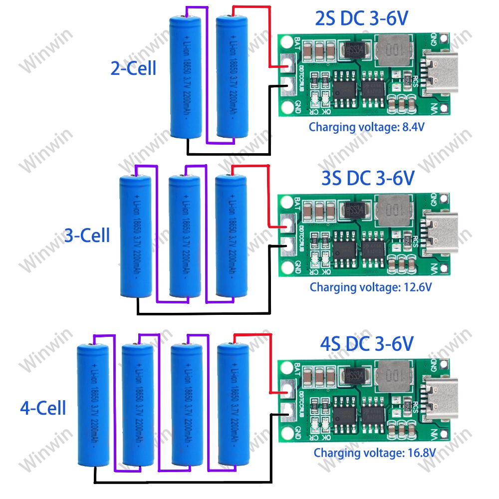 Multi-Cell 2S 3S 4S Type-C To 8.4V 12.6V 16.8V Step-Up Boost LiPo ...