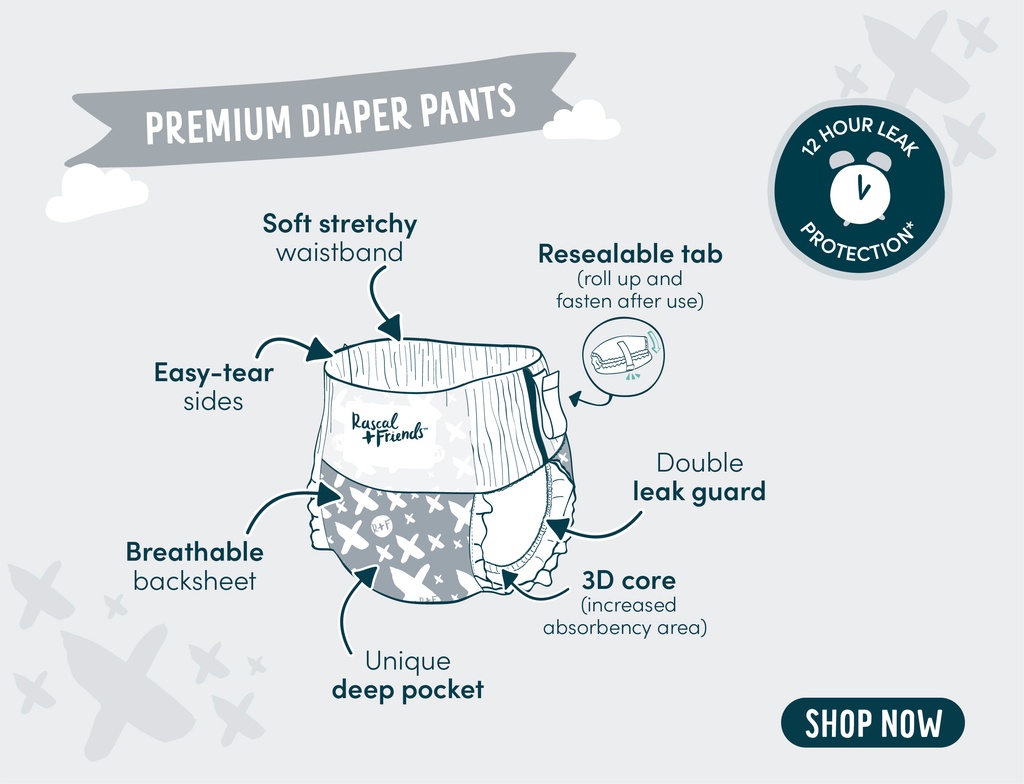 Rascal + Friends Diaper Pants Convenience Pack - Medium, 16 Pads