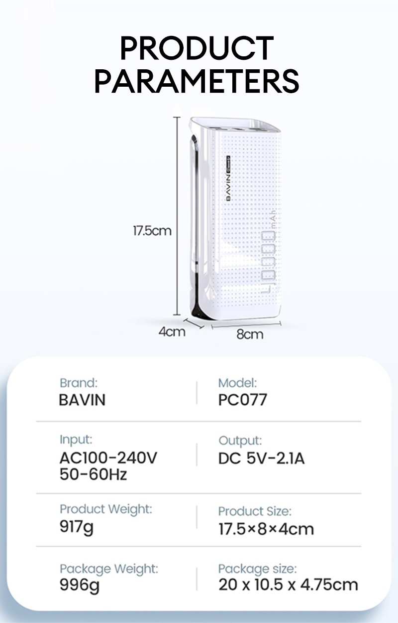 BAVIN PC077 40000mAh Original Battery Capacity Powerbank Fast Charging  Multiple Input & USB Output