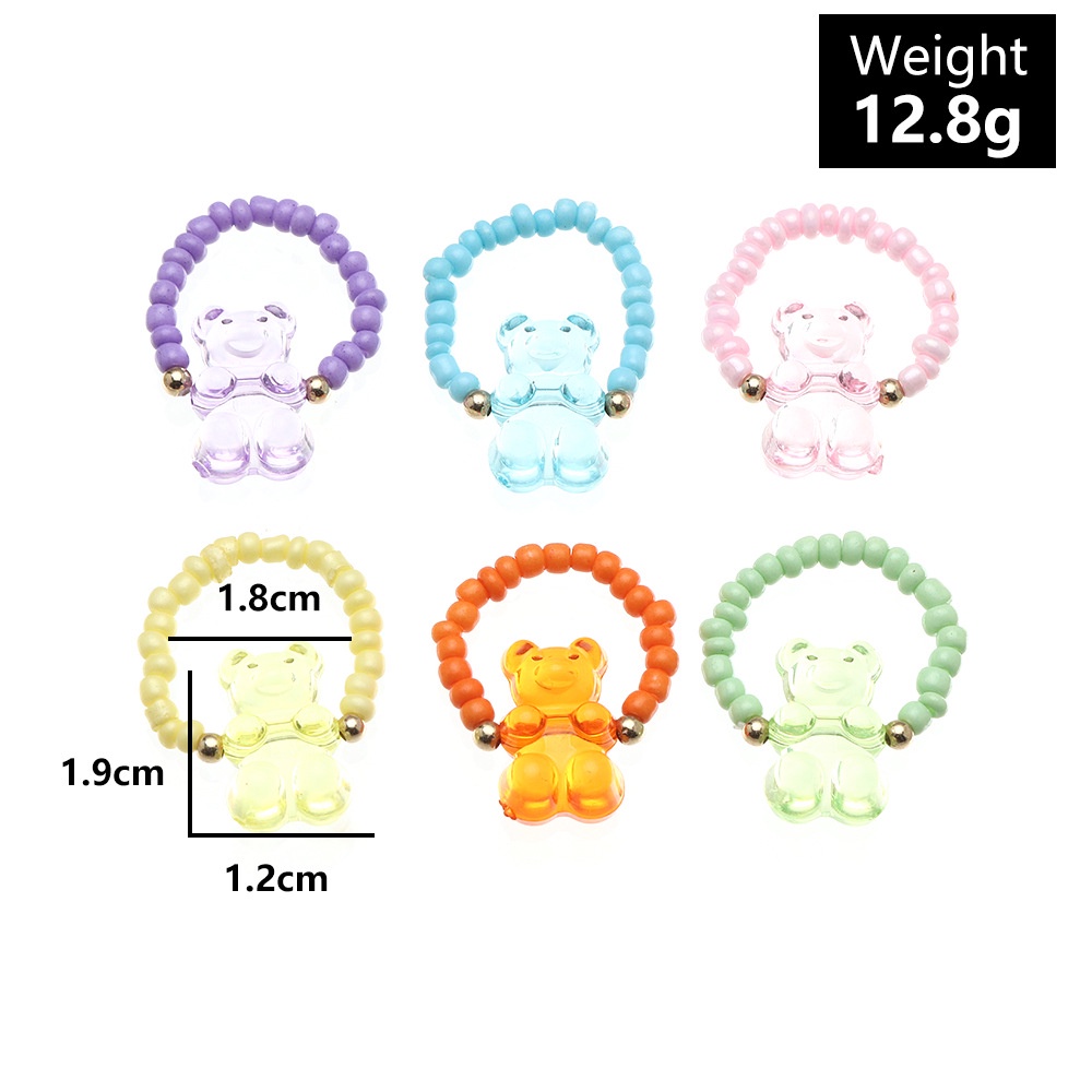 6pcs/set Ladies Cute And Romantic Bear Rings For Women Innovative Jelly ...
