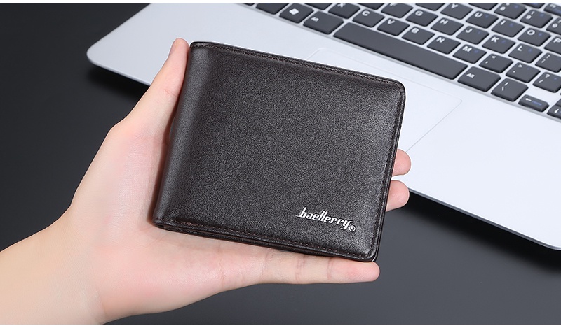 Baellerry New Men Short Wallets Card Holder Chain Male Purse PU Leather Photo Holder Luxury