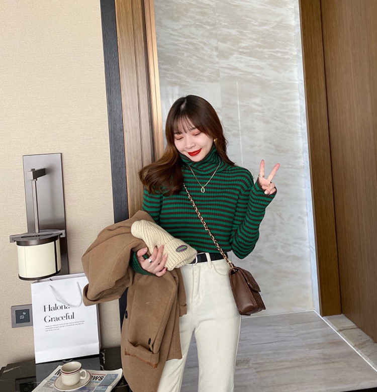 Striped Sweaters for Women Vintage Women's Sweater Knitted Turtleneck
