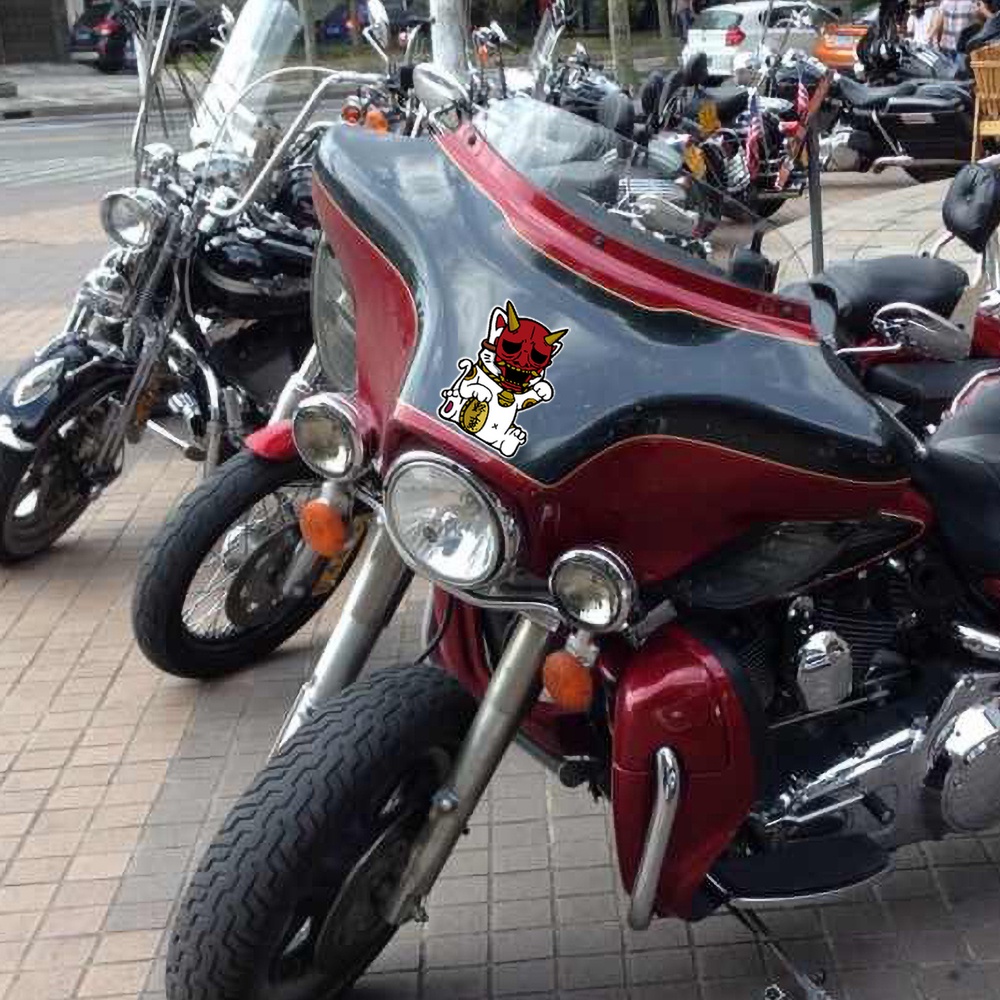 JDM Japanese Ghost Warrior Masked Lucky Cat Motorcycle Body Reflective ...