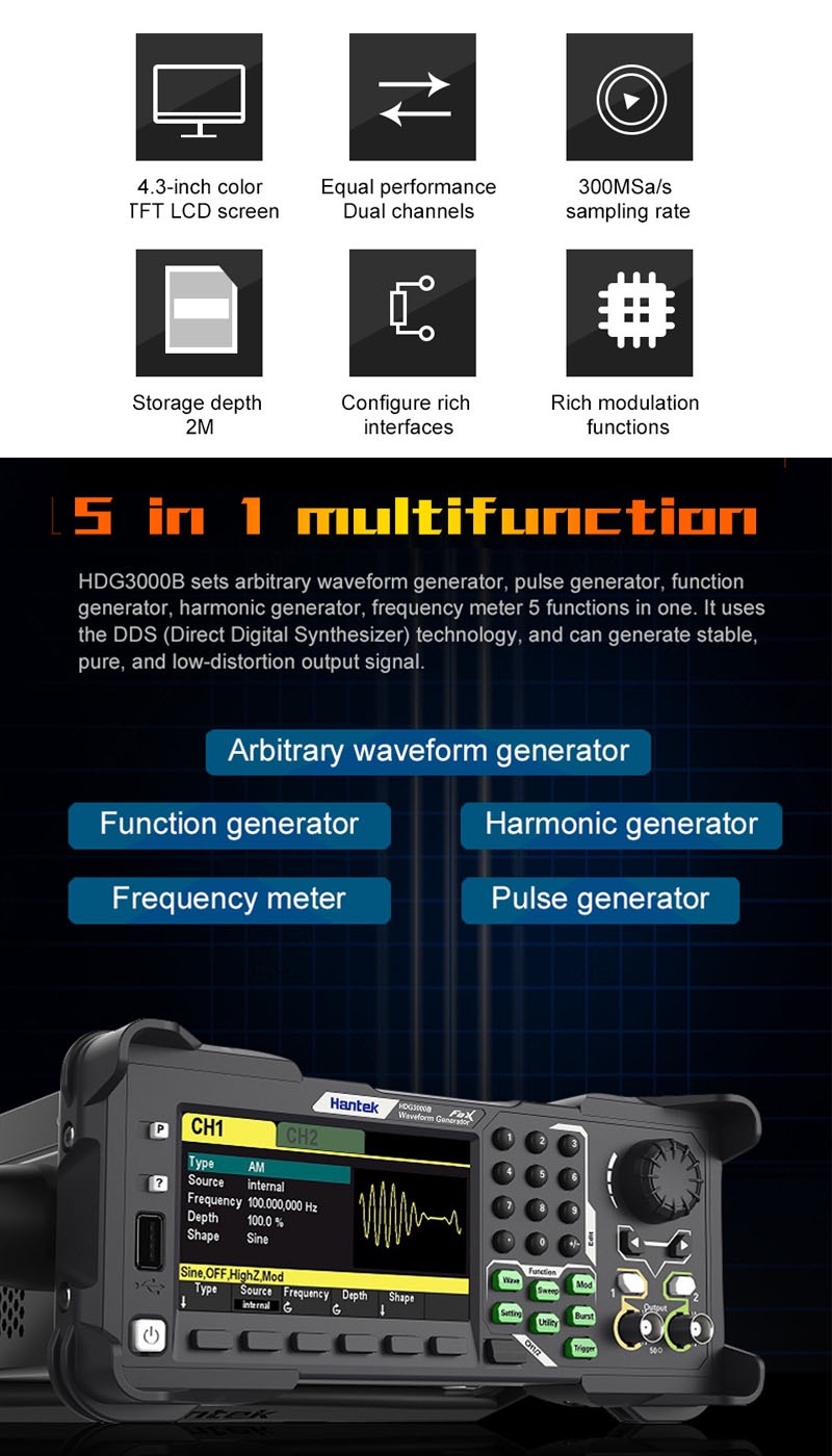 KUAIQU Hantek 5 In 1 Arbitrary Waveform Generator Pulse Function ...