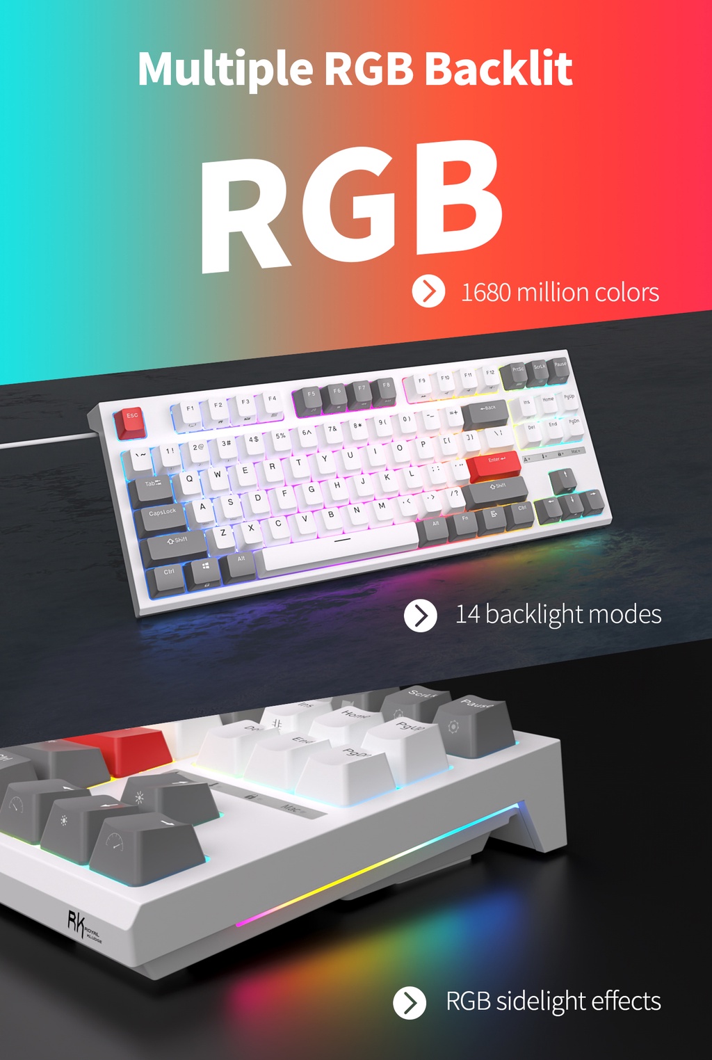 NEW RK R87 Royal Kludge 87 Key Wired Professional Game Hotswap ...