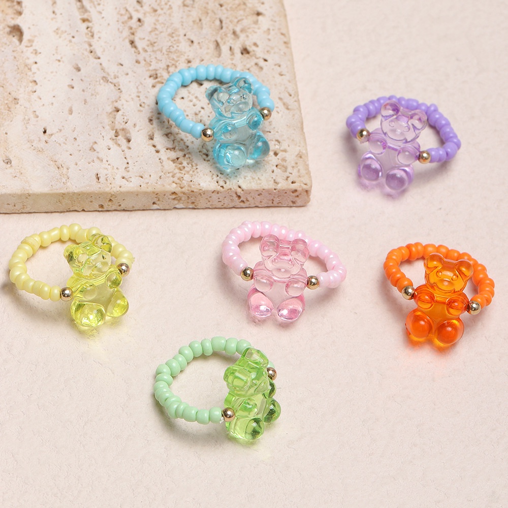 6pcs/set Ladies Cute And Romantic Bear Rings For Women Innovative Jelly ...
