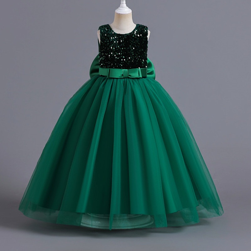 Kids Floor Length Prince Dresses with Bow V Back Sleeveless Flower Girls Dresses