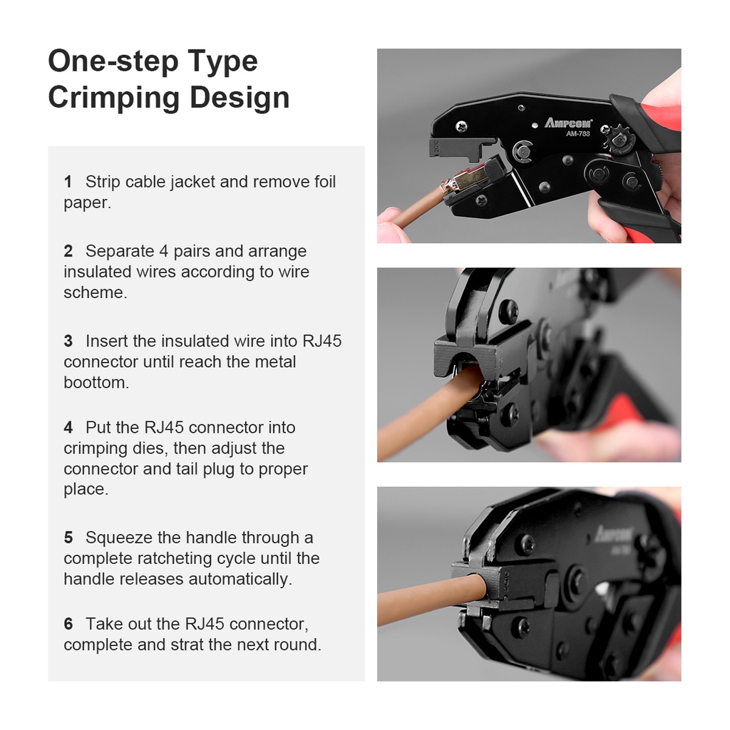 AMPCOM CAT7 Crimper Tool Crimping Plier Network Professional Crimper ...