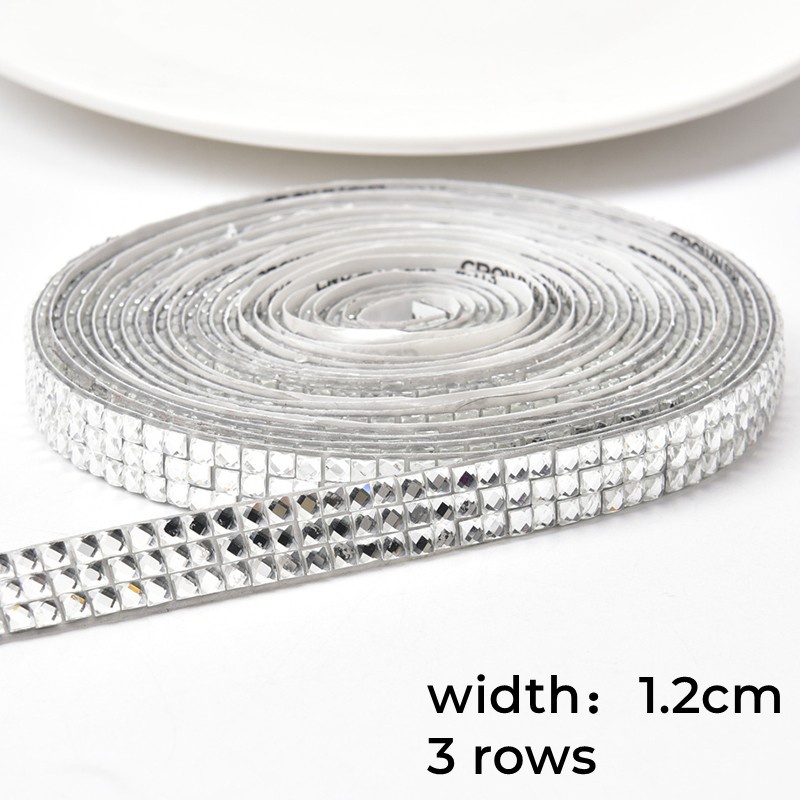 Silver Square Glass Rhinestone Tape Trim Self Adhesive Crystal Sticker ...
