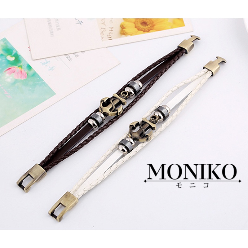 MONIKO Original Design Anchor Leather Rope Bracelet Man Fashion Black ...