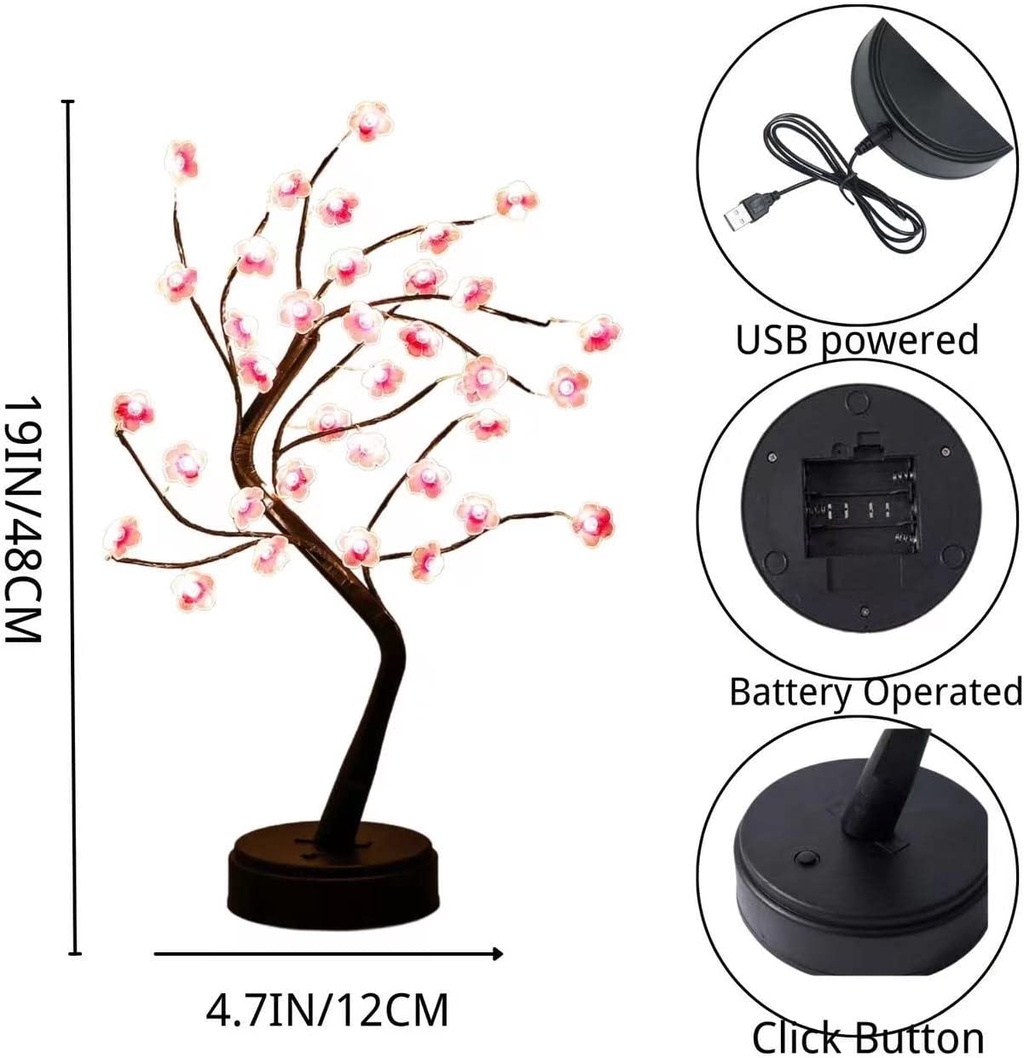 Home Decoration USB/Battery Powered Touch Switch Bonsai Cherry Blossom ...